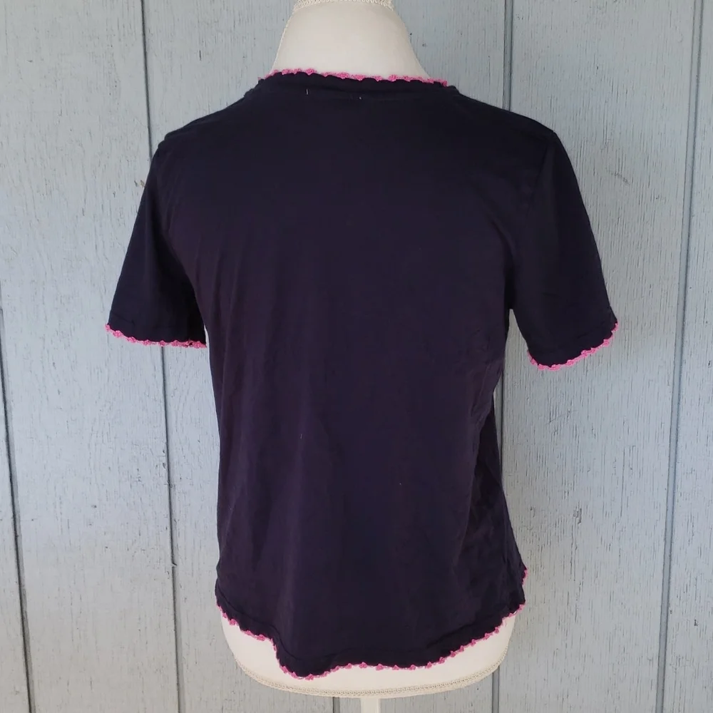 Pink Crochet Edge. Blue Tee Pink Accent. Knit - Picture 3 of 8